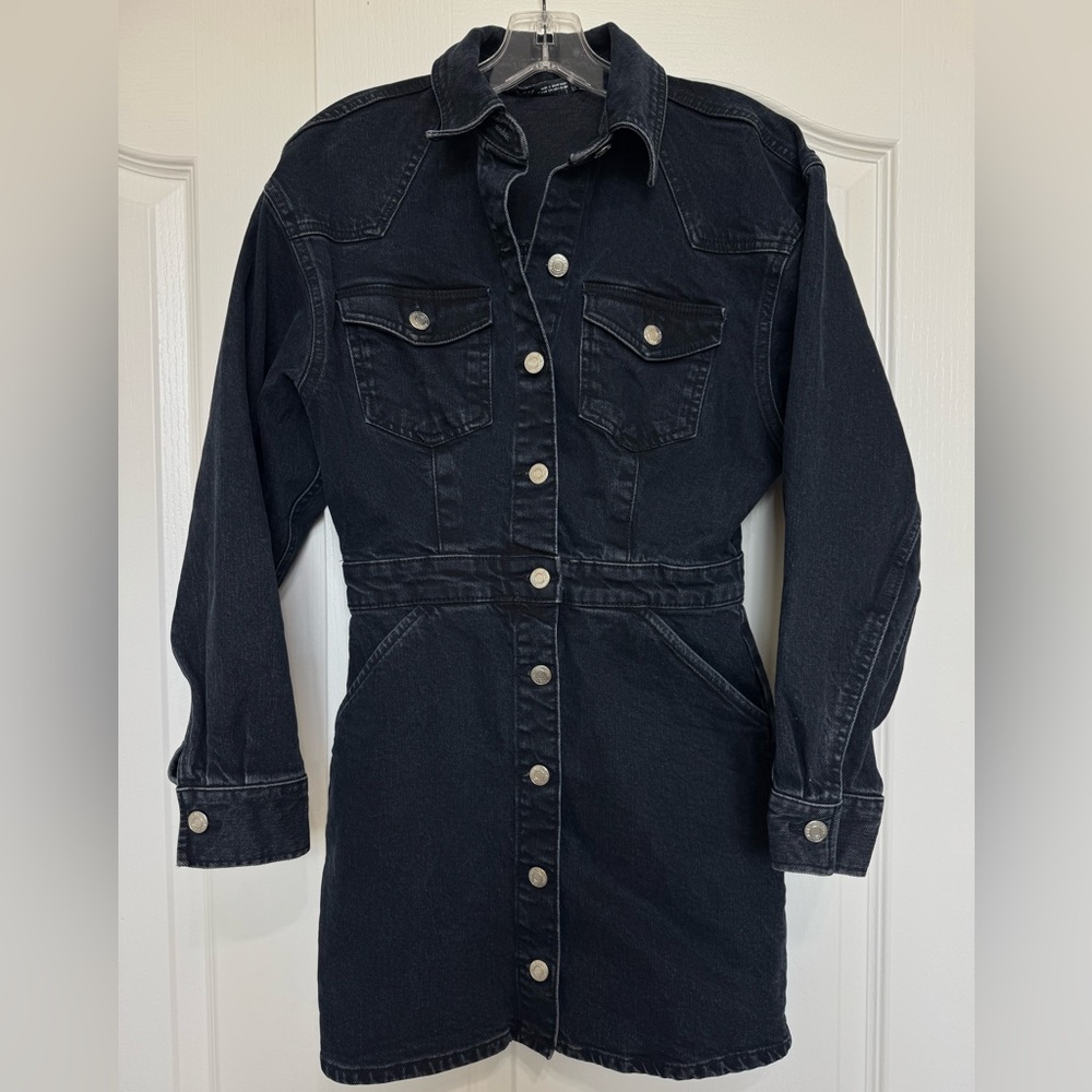 ZARA Black Denim Mini Dress Size XS